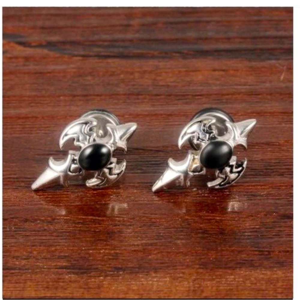 Men's Charm Stainless Steel Black Zircon Cross Punk Earrings